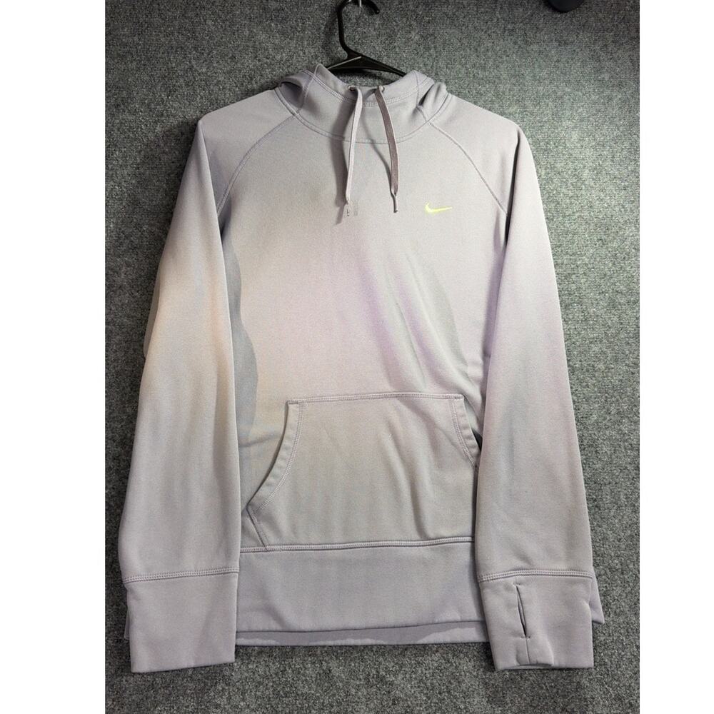 Nike Therma-Fit Women's Gray Pullover Fleece Hoodie Volt Swoosh Size L
